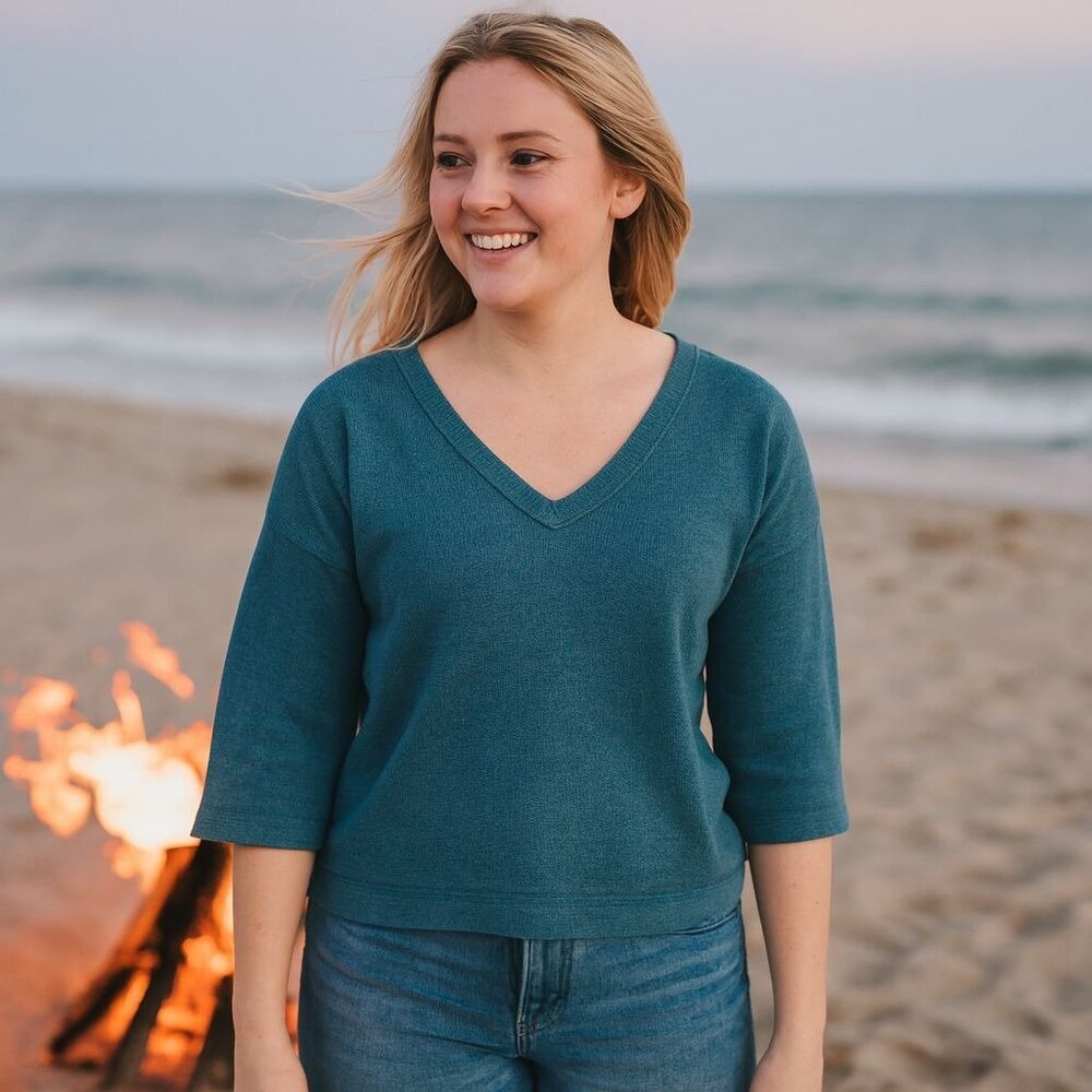 BDG Urban Outfitters Teal Knit Three Quarter‎ Sleeve Oversize Croptop Coastal S